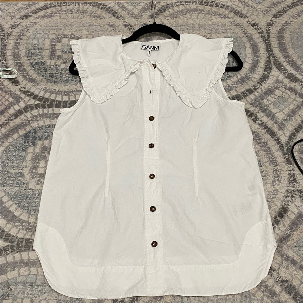 Ganni Bright White Peter Pan Collar Shirt - Picture 2 of 5